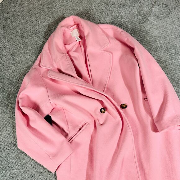 H&M Light Bubblegum Pink Warm Double Breasted Cozy Trench Coat WXL Full Length - Picture 2 of 5